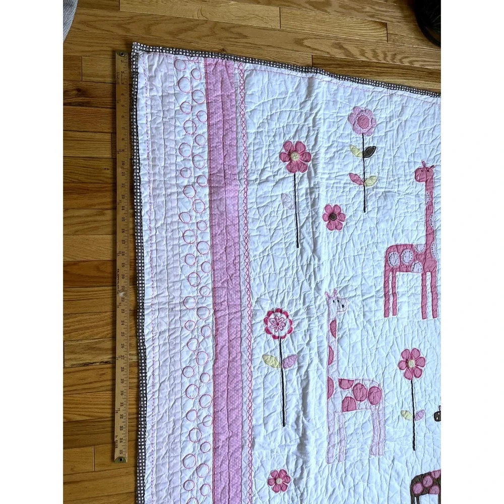Pottery Barn Kids Pink Giraffe Floral Baby Quilt Cotton Nursery Bedding 36x50